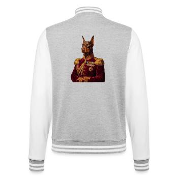 Dobermann Portrait: Der Königliche General - College-Sweatjacke - Grau meliert/Weiß - Hinten - Marisol (170cm)