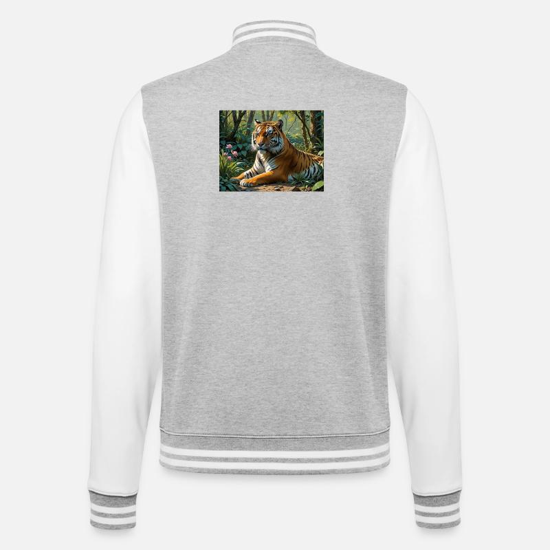 Dschungel-Tiger  - College-Sweatjacke - Grau meliert/Weiß