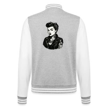 Rebellisches 50s Pin-Up Girl Lederjacke - College-Sweatjacke - Grau meliert/Weiß - Hinten - Marisol (170cm)