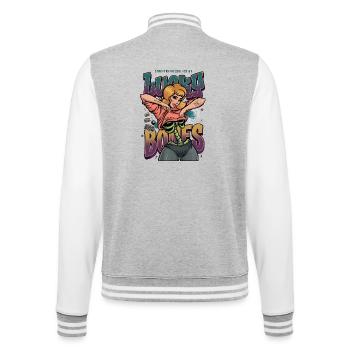 Lucky Bones Retro Skeleton Pin Up Streetwear - College Sweat Jacket - heather grey/white - Back - Marisol (170cm)