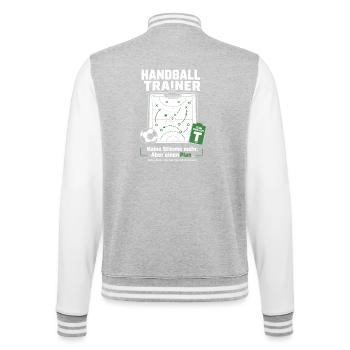 Handballtrainer Geschenk – Grüne Karte & Auszeit - College-Sweatjacke - Grau meliert/Weiß - Hinten - Marisol (170cm)