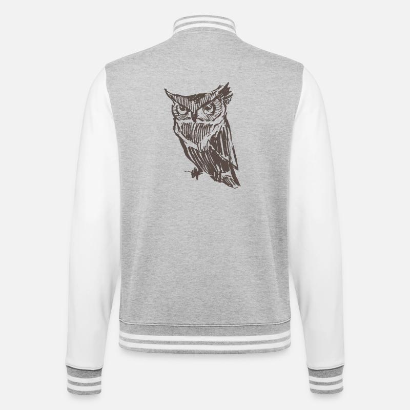 Eule - College-Sweatjacke - Grau meliert/Weiß
