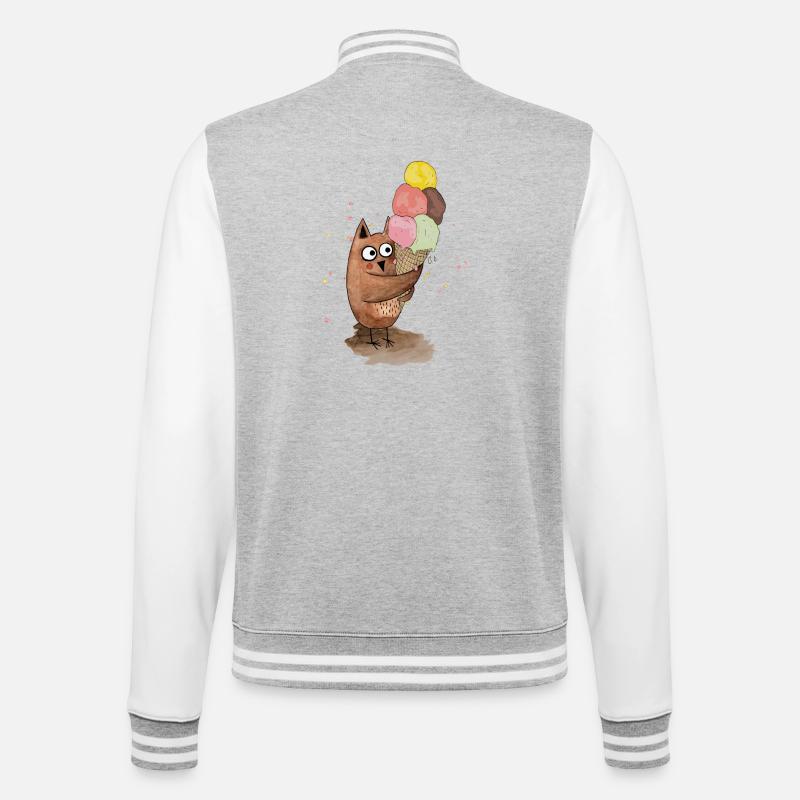 Eule mit riesigem Eis - College-Sweatjacke - Grau meliert/Weiß