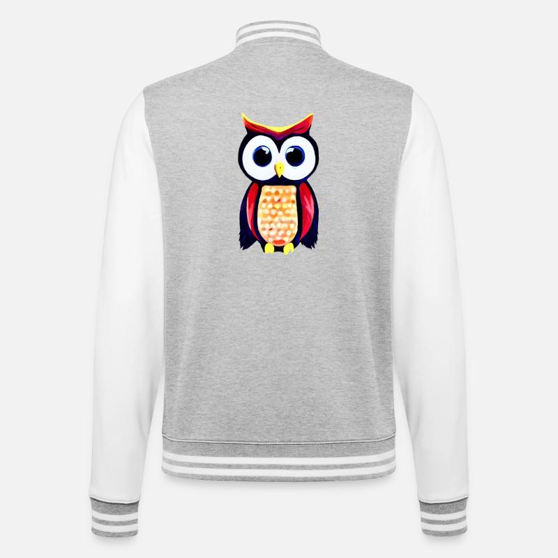 Eule mit großen neugierigen Augen - College-Sweatjacke - Grau meliert/Weiß