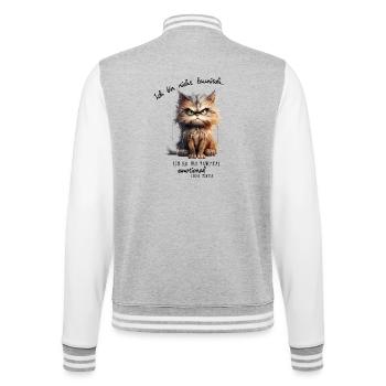 Grimmige Katze im Aquarellstil - College-Sweatjacke - Grau meliert/Weiß - Hinten - Marisol (170cm)
