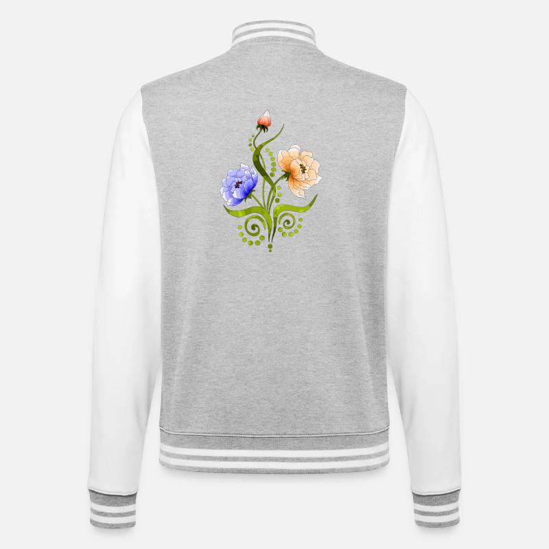 Blumen - College-Sweatjacke - Grau meliert/Weiß
