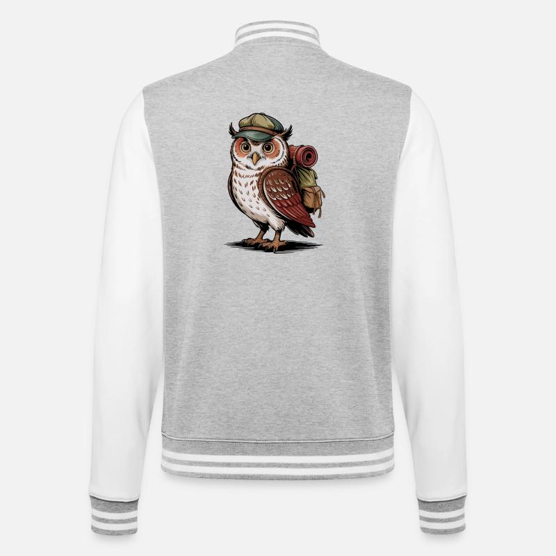 Wandernde Eule mit Rucksack - College-Sweatjacke - Grau meliert/Weiß