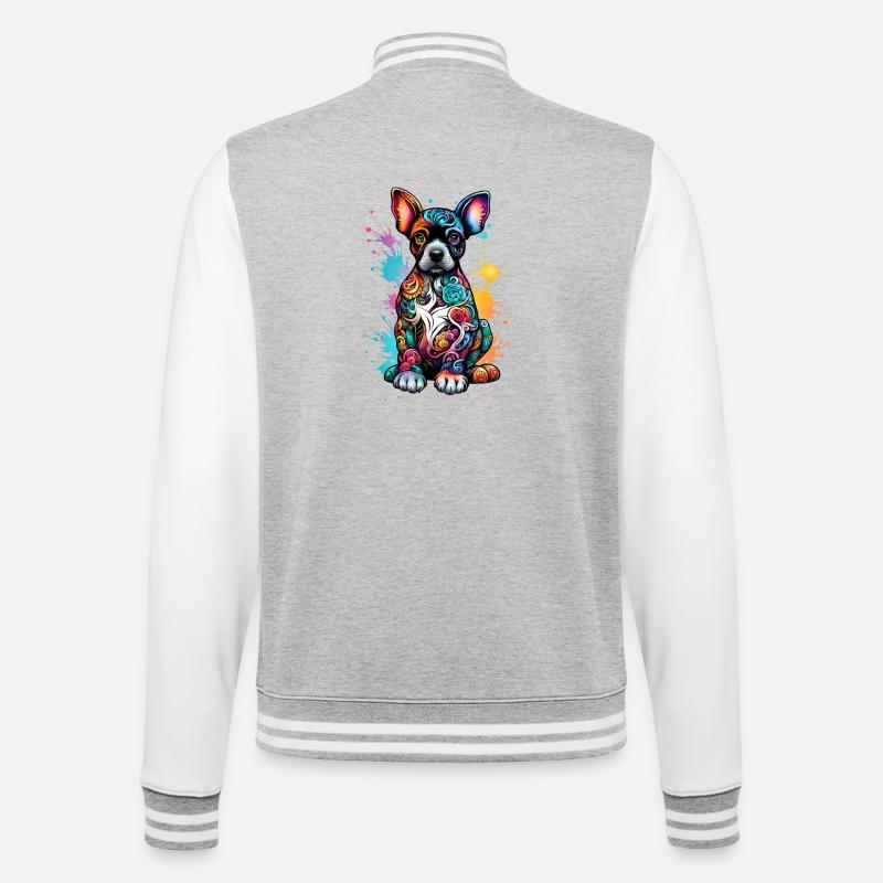 Kunterbunter Hund mit Farbspritzer - College-Sweatjacke - Grau meliert/Weiß