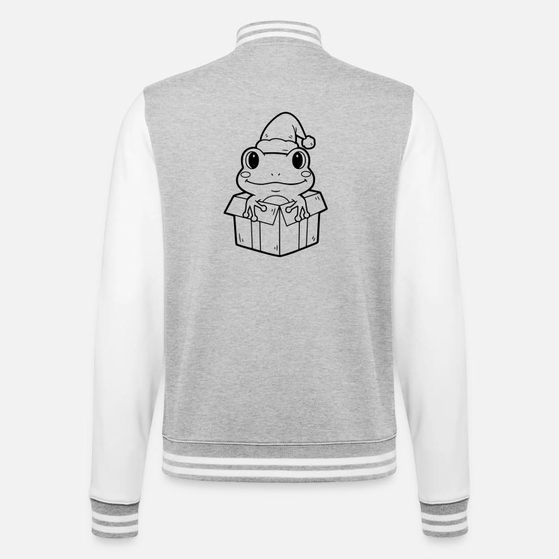Christmas frog in gift box illustration - College Sweat Jacket - heather grey/white