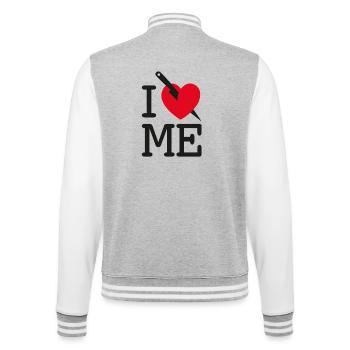 I LOVE ME - I HATE ME! - College-Sweatjacke - Grau meliert/Weiß - Hinten - Marisol (170cm)