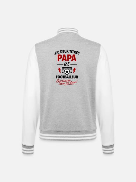 Papa Fußballer Geschenk Vatertag Weihnachten Fußball - College-Sweatjacke - Grau meliert/Weiß