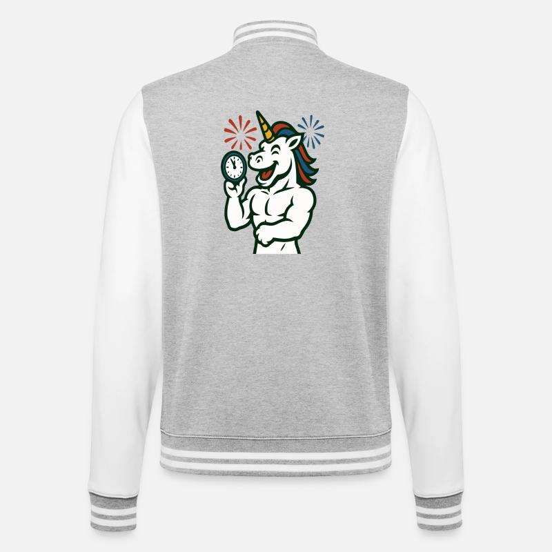 Starkes Einhorn-Zeit-Illustrationsmaskottchen - College-Sweatjacke - Grau meliert/Weiß