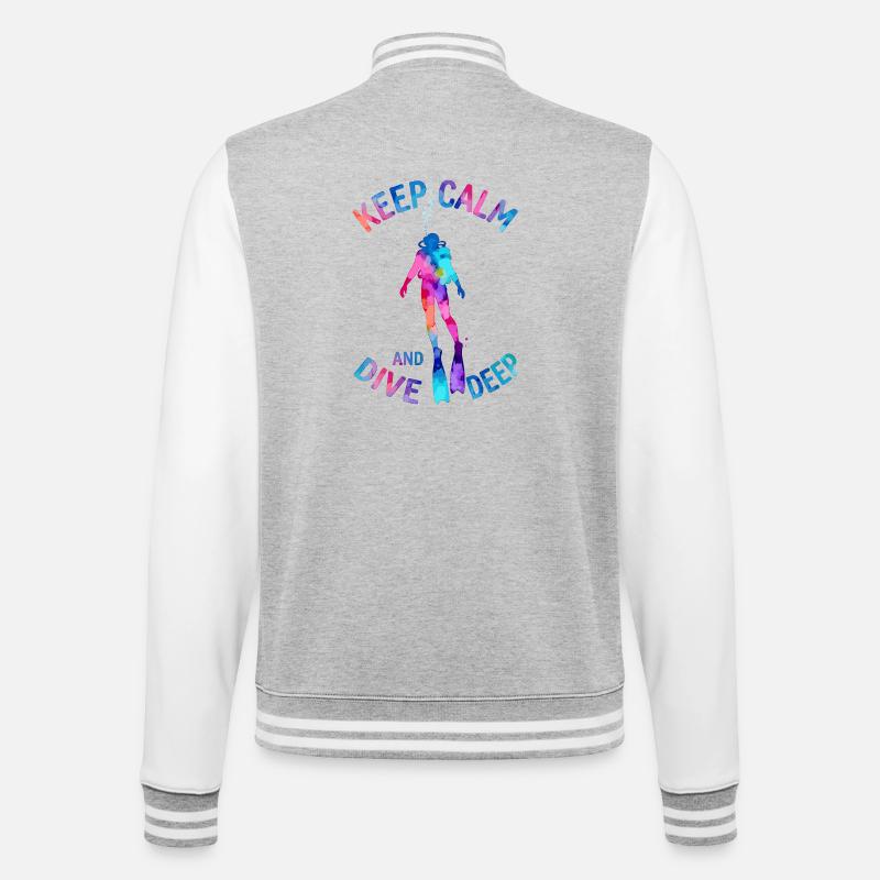 Keep Calm Dive Deep Bunter Taucher - College-Sweatjacke - Grau meliert/Weiß