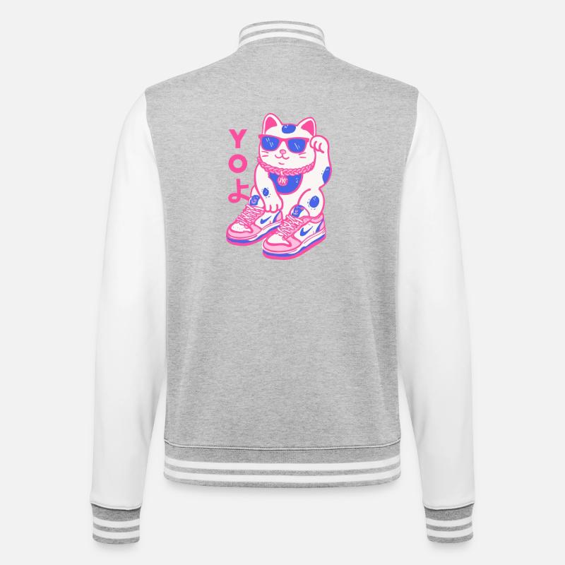 Neon Maneki Sneaker Chat - Veste Teddy - gris chiné / blanc