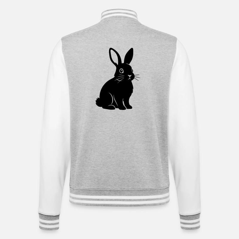 Bunny Rabbit Silhouette Black Vector - College Sweat Jacket - heather grey/white