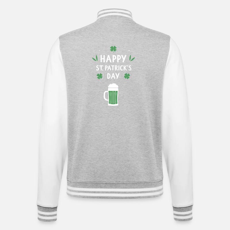 St. Patrick's Day Beer & Clovers - College Sweat Jacket - heather grey/white