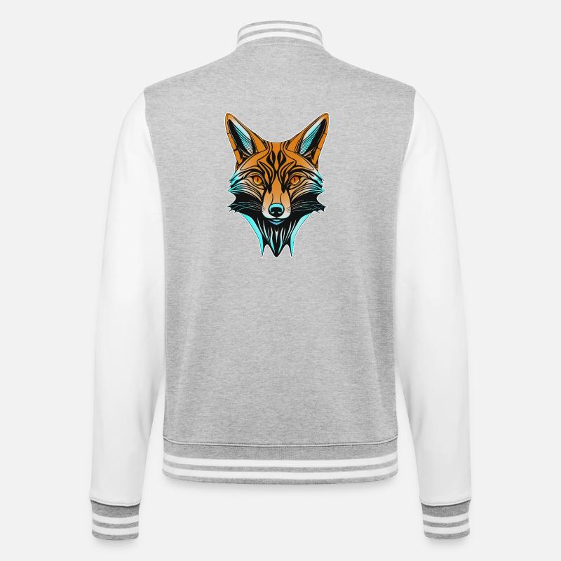 Neonfuchskopf - College-Sweatjacke - Grau meliert/Weiß
