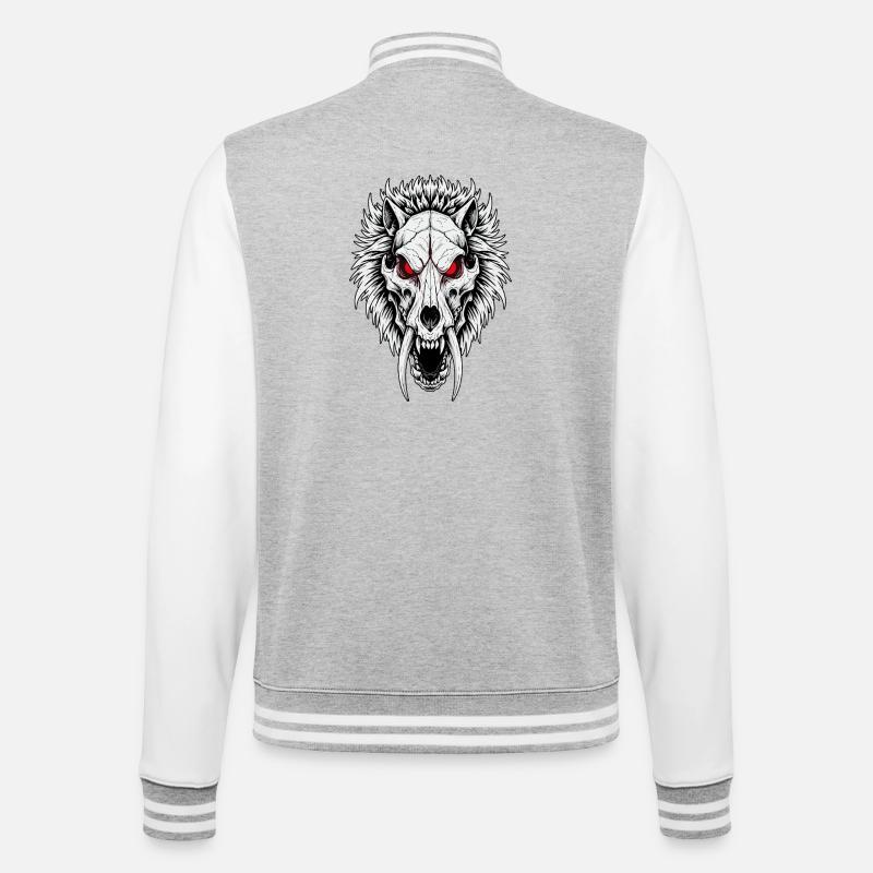 Shamanic Sabertooth Wolf Skull Red Eyes - College Sweat Jacket - heather grey/white