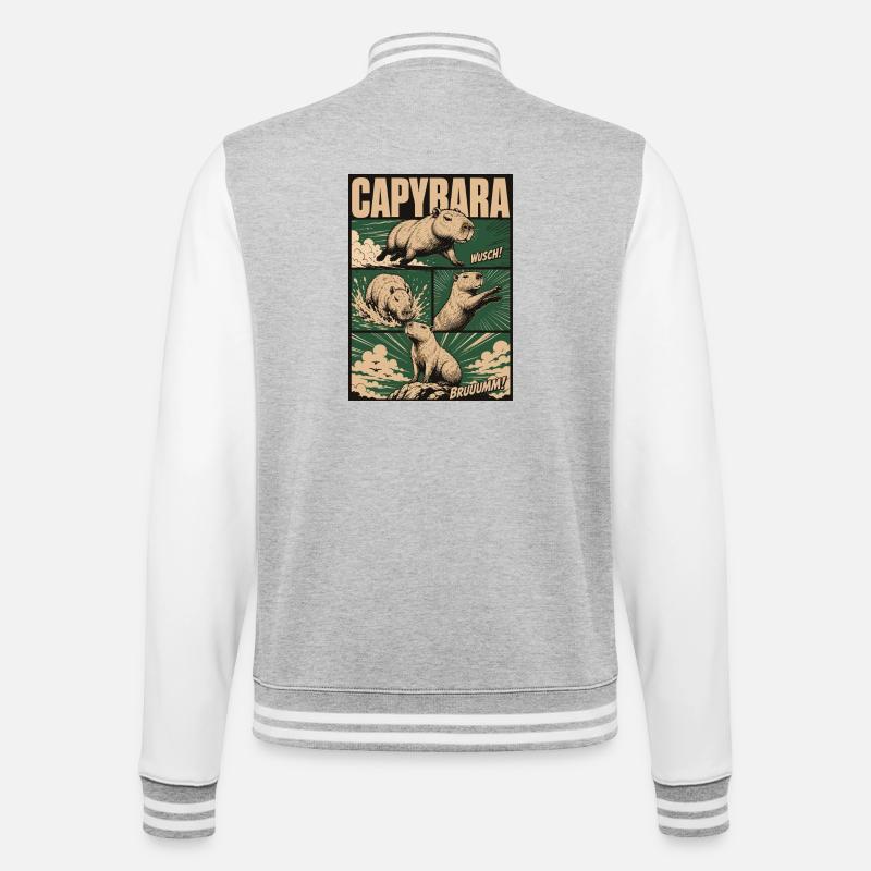 Chilliges Capybara Comic - College-Sweatjacke - Grau meliert/Weiß