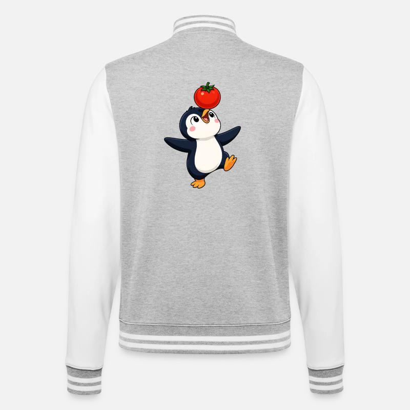Cute Penguin Dancing Vegetables Joy Cartoon - College Sweat Jacket - heather grey/white