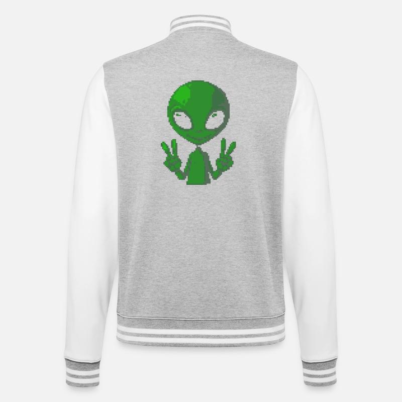 Pixel Alien Peace Sign - College Sweat Jacket - heather grey/white