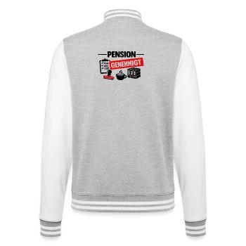 Pension genehmigt - College-Sweatjacke - Grau meliert/Weiß - Hinten - Marisol (170cm)