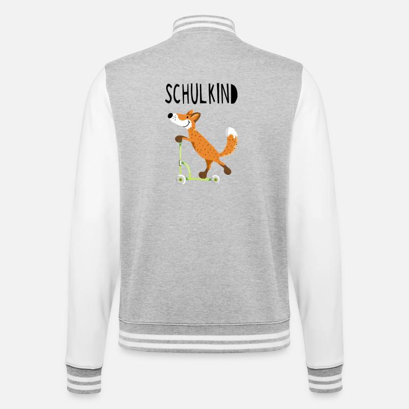 Endlich Schuldkind - Kleiner Fuchs mit Roller - College-Sweatjacke - Grau meliert/Weiß