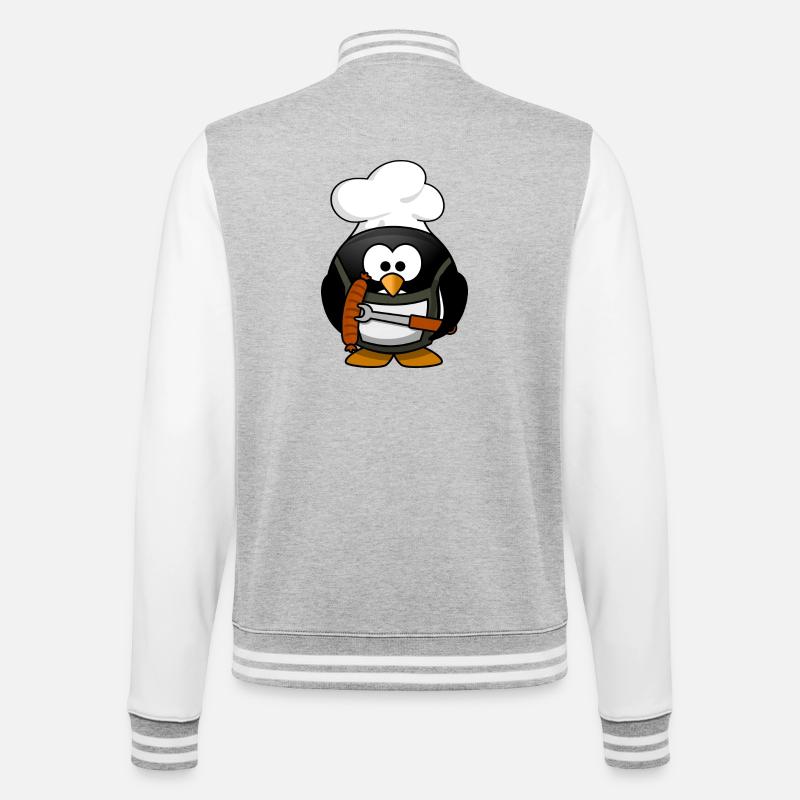 Kochpinguin mit Grillwurst - College-Sweatjacke - Grau meliert/Weiß
