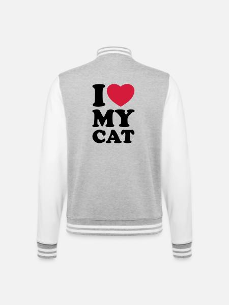 I love my cat - College Sweat Jacket - heather grey/white