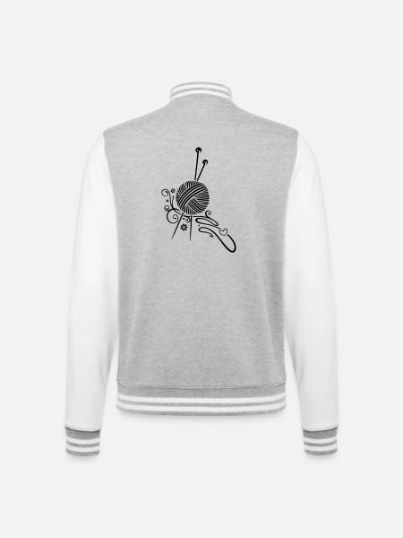 Knitting needles with wool and flowers. - College Sweat Jacket - heather grey/white