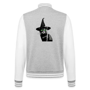 Katze grüne Augen Hexenhut Walpurgisnacht - College-Sweatjacke - Grau meliert/Weiß - Hinten - Marisol (170cm)