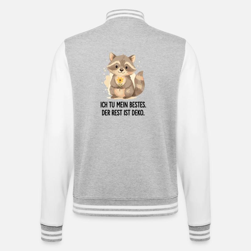 Waschbär mit Blume – Sanft - College-Sweatjacke - Grau meliert/Weiß