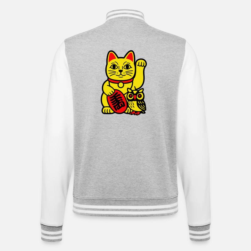 Lucky cat with little owl - College Sweat Jacket - heather grey/white