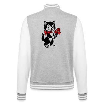 Chat noir avec ruban rouge - Veste Teddy - gris chiné / blanc - Dos - Marisol (170cm)