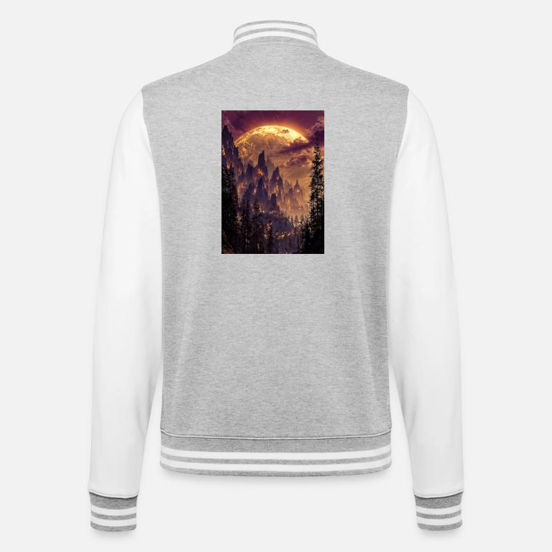 Feuriger Gipfel in der Abenddämmerung - College-Sweatjacke - Grau meliert/Weiß