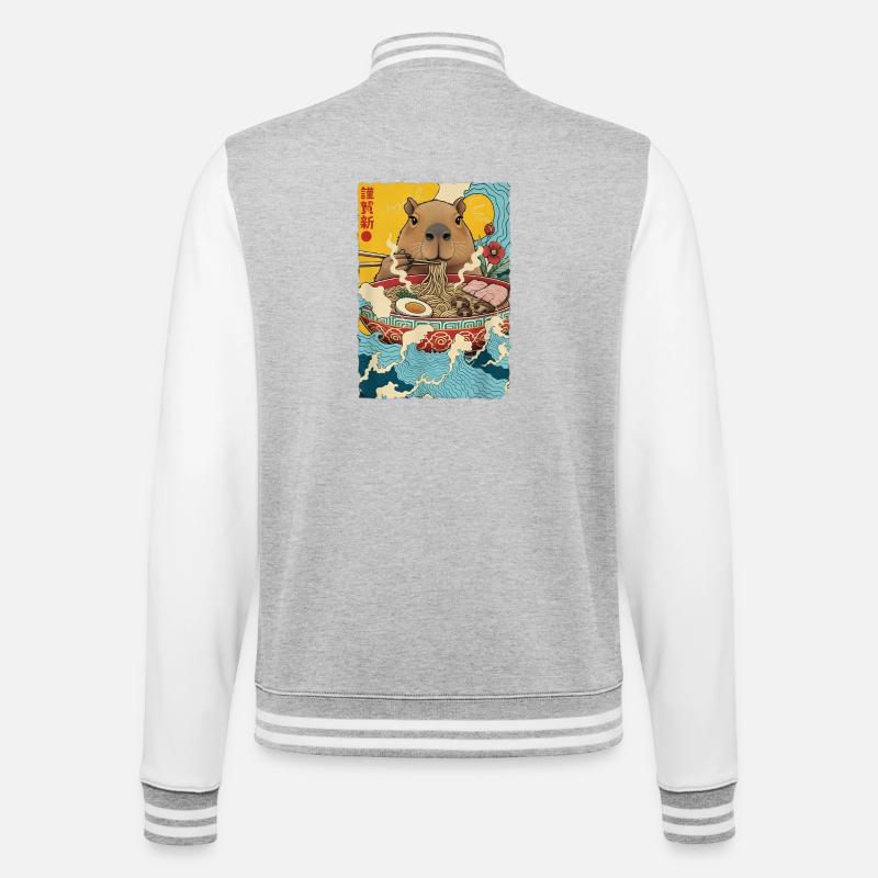 Capybara isst Ramen Nudeln - College-Sweatjacke - Grau meliert/Weiß