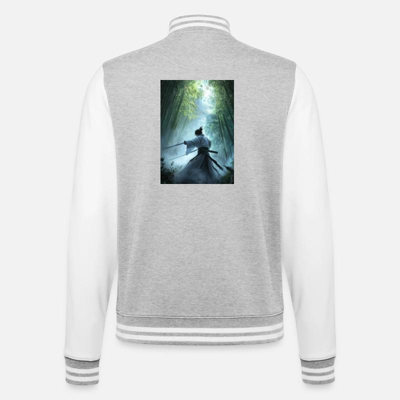 Samurai im Wald - College-Sweatjacke - Grau meliert/Weiß