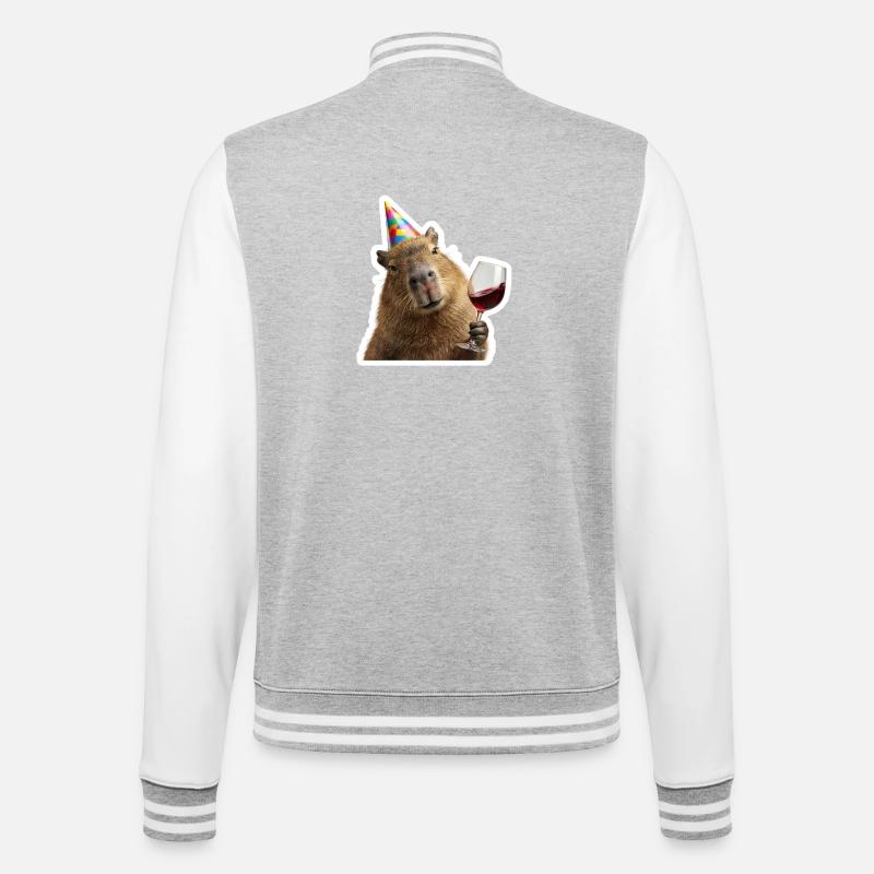 Capybara im Party Modus mit Wein - College-Sweatjacke - Grau meliert/Weiß