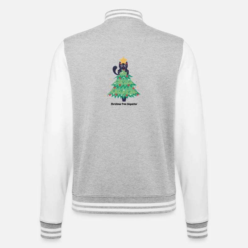 Katzen-Weihnachtspullover im Baum - College-Sweatjacke - Grau meliert/Weiß