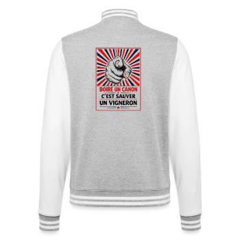 To have a drink is to save a winemaker - College Sweat Jacket - heather grey/white - Back - Marisol (170cm)