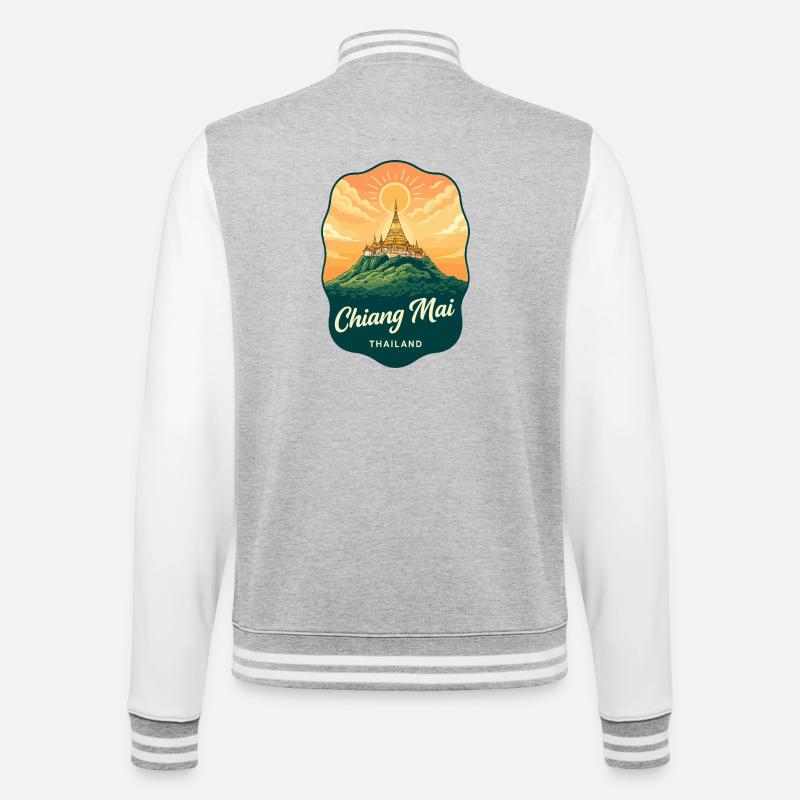 Chiang Mai Doi Suthep Retro-Reiseabzeichen - College-Sweatjacke - Grau meliert/Weiß