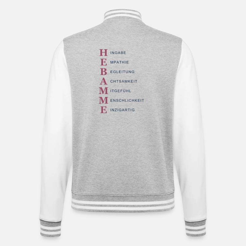 Hebamme Akrostichon – Herz & Hingabe Hell - College-Sweatjacke - Grau meliert/Weiß