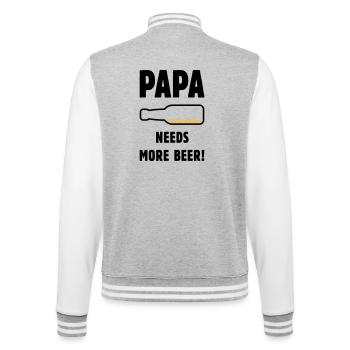Papa Needs More Beer! (Vater Papi Bier / POS 2C) - College-Sweatjacke - Grau meliert/Weiß - Hinten - Marisol (170cm)