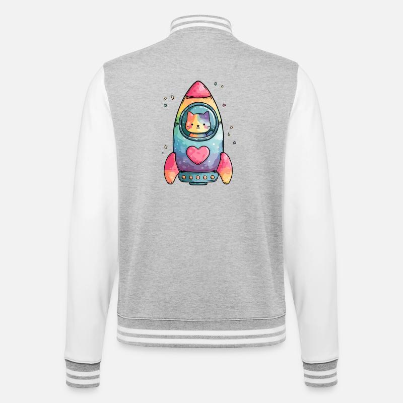 Rainbow Rocket Katze Herz - College-Sweatjacke - Grau meliert/WeiĂź