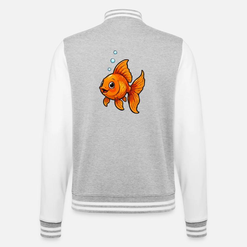 Oranger Goldfisch Comic - College-Sweatjacke - Grau meliert/Weiß