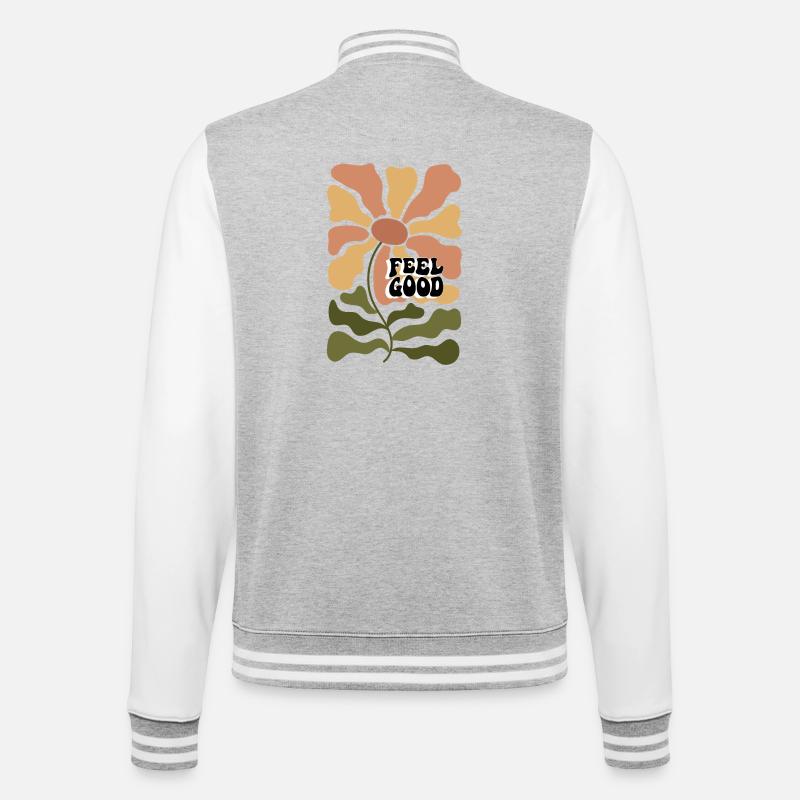 Feel Good Blume Retro Psychedelia - College-Sweatjacke - Grau meliert/Weiß
