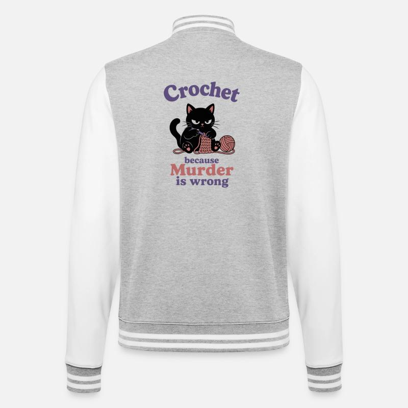 Crochet Because Murder Is Wrong - College-Sweatjacke - Grau meliert/Weiß