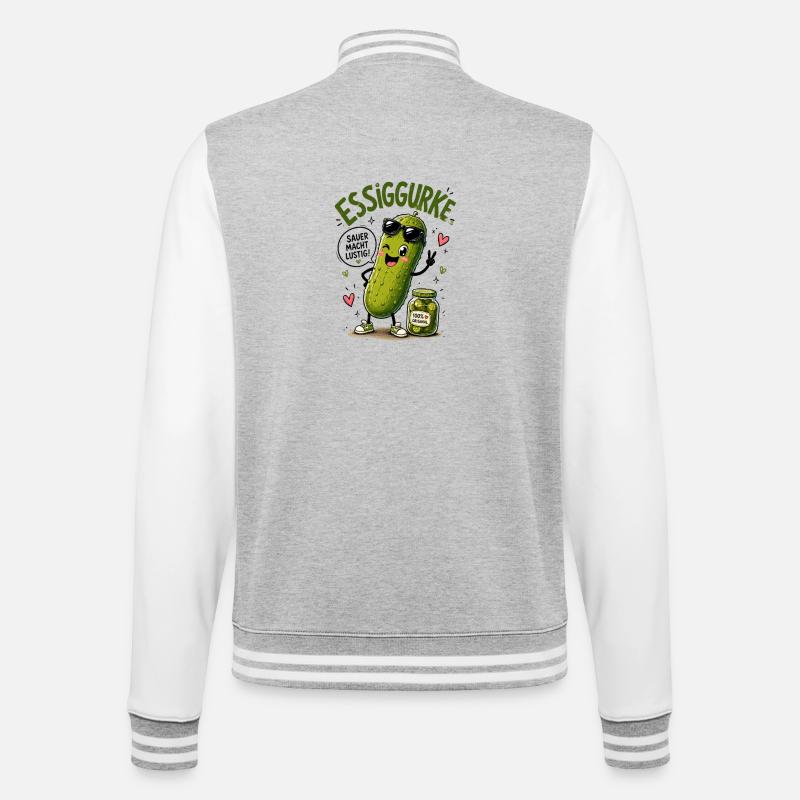 Essiggurke mit Stil - College-Sweatjacke - Grau meliert/Weiß