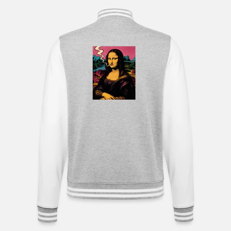 Mona Lisa Smoking Pop Art - College Sweat Jacket - heather grey/white