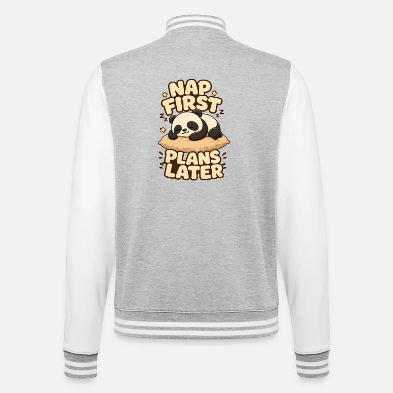 Nap First Plans Later Panda - College-Sweatjacke - Grau meliert/Weiß